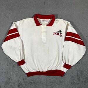 Vintage 80's USA POLO TEAM Collared Sweatshirt Men's Large White Red #1896